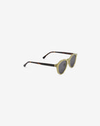 Vadim Olive sunglasses — round acetate frame, three-quarter view
