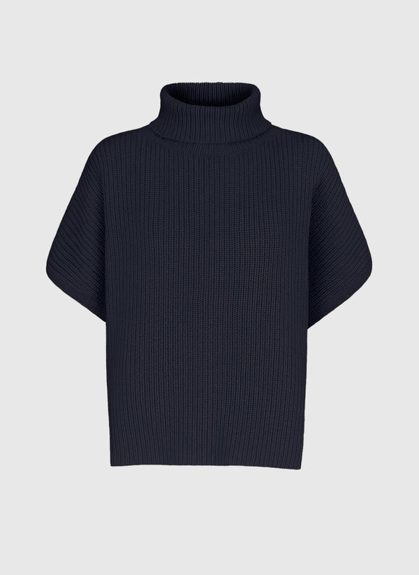 An'ge – Sweter Lepony Marine, granatowy sweter z golfem z prążkowanej dzianiny, widok z przodu