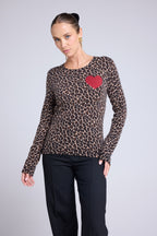 Pull Col Rond Print Leopard Cœur Rouge Letizia - Leopard Beige Rouge