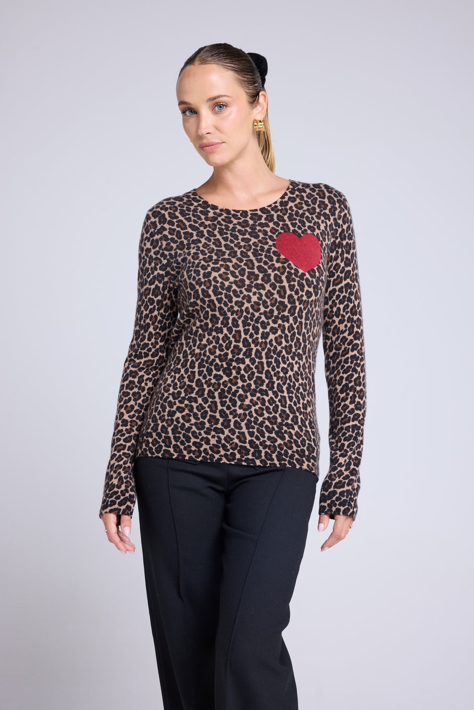 Pull Col Rond Print Leopard Cœur Rouge Letizia - Leopard Beige Rouge