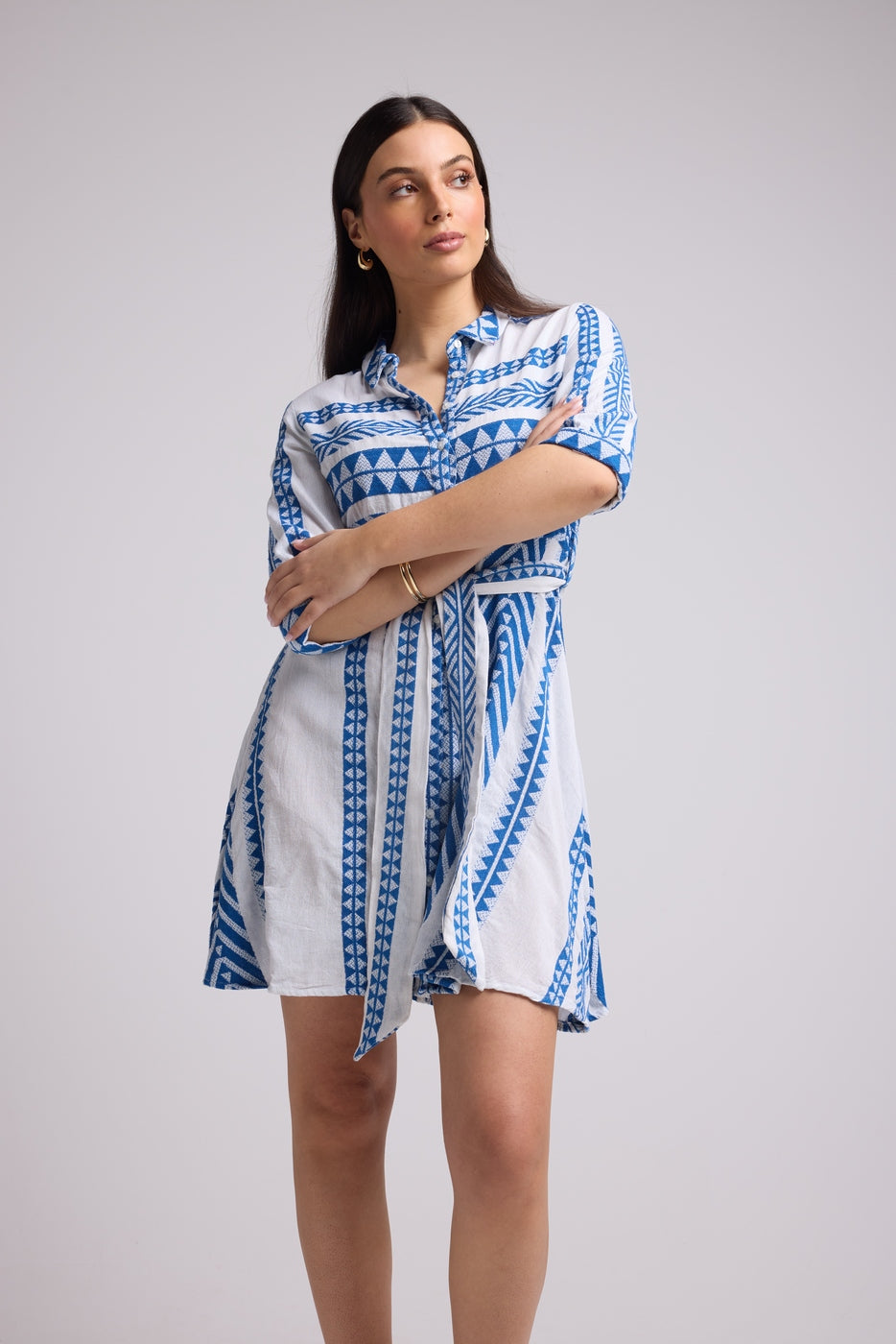 Short Dress - Leya Short - White Blue