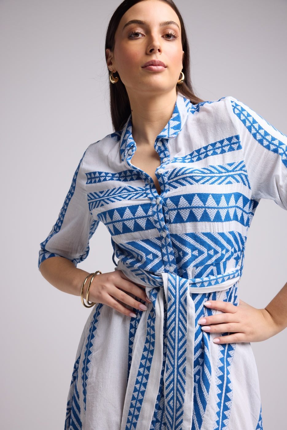 Short Dress - Leya Short - White Blue