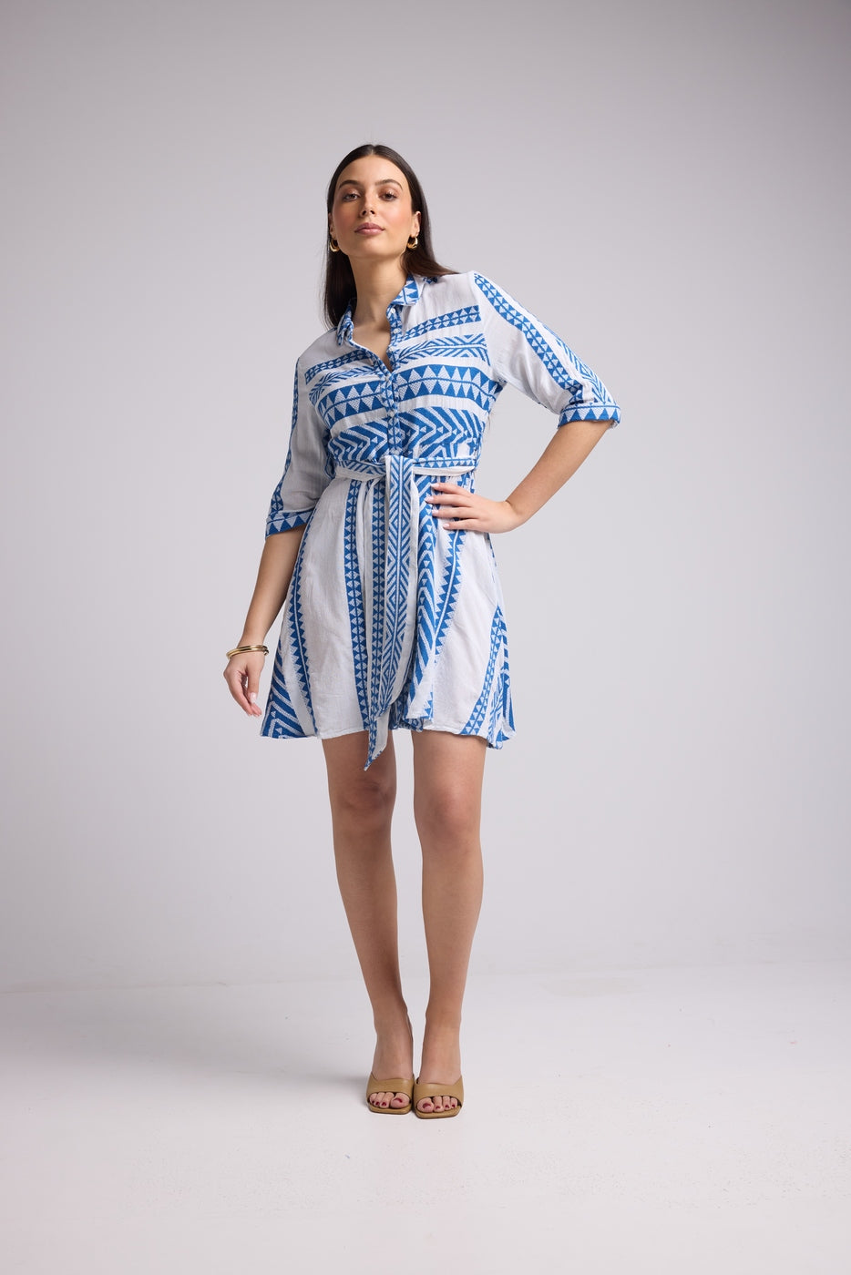 Short Dress - Leya Short - White Blue