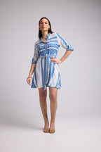 Short Dress - Leya Short - White Blue