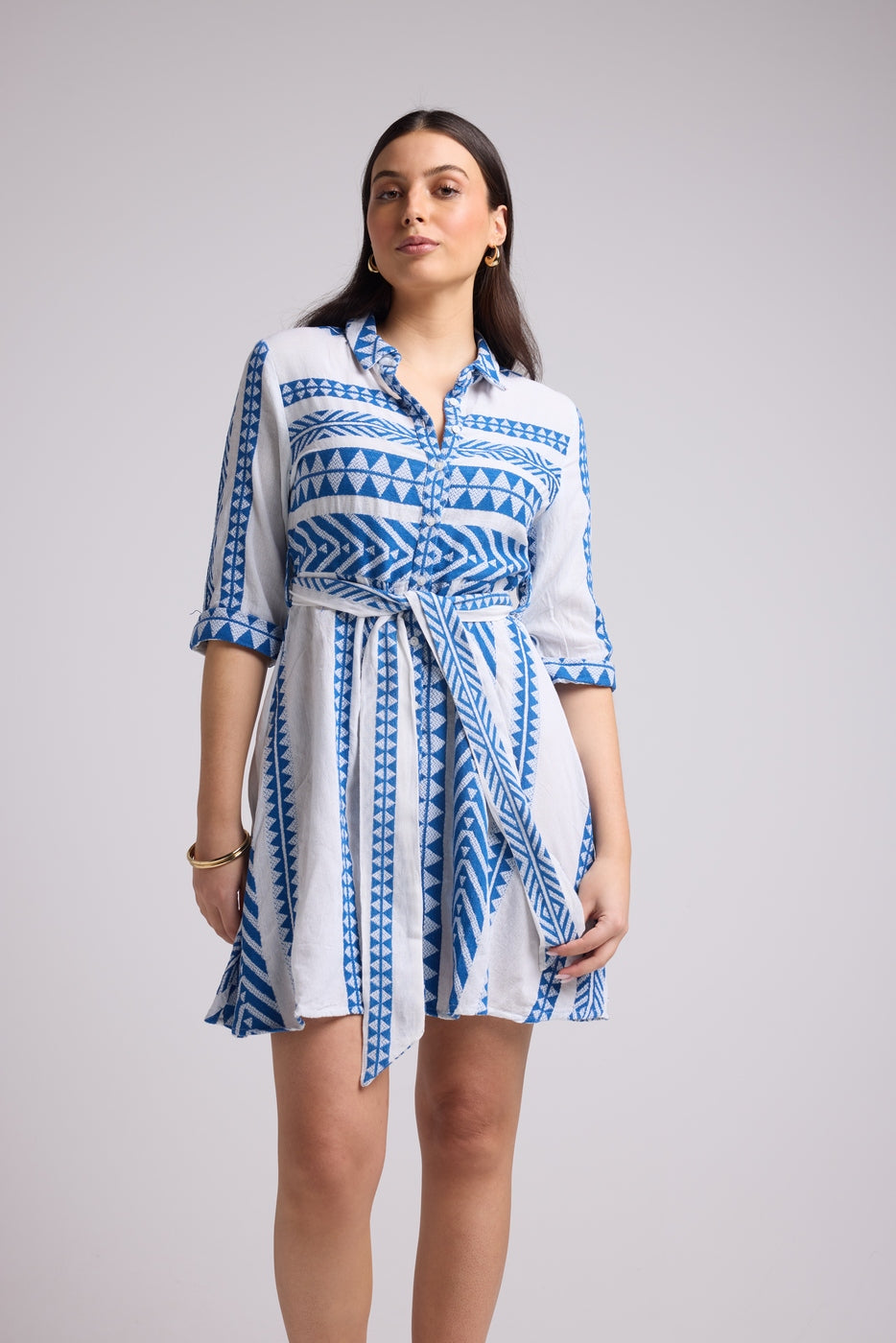 Short Dress - Leya Short - White Blue
