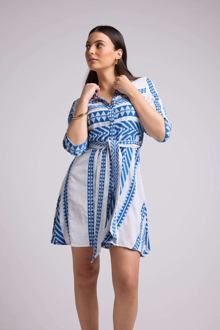 Short Dress - Leya Short - White Blue