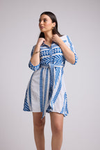 Short Dress - Leya Short - White Blue