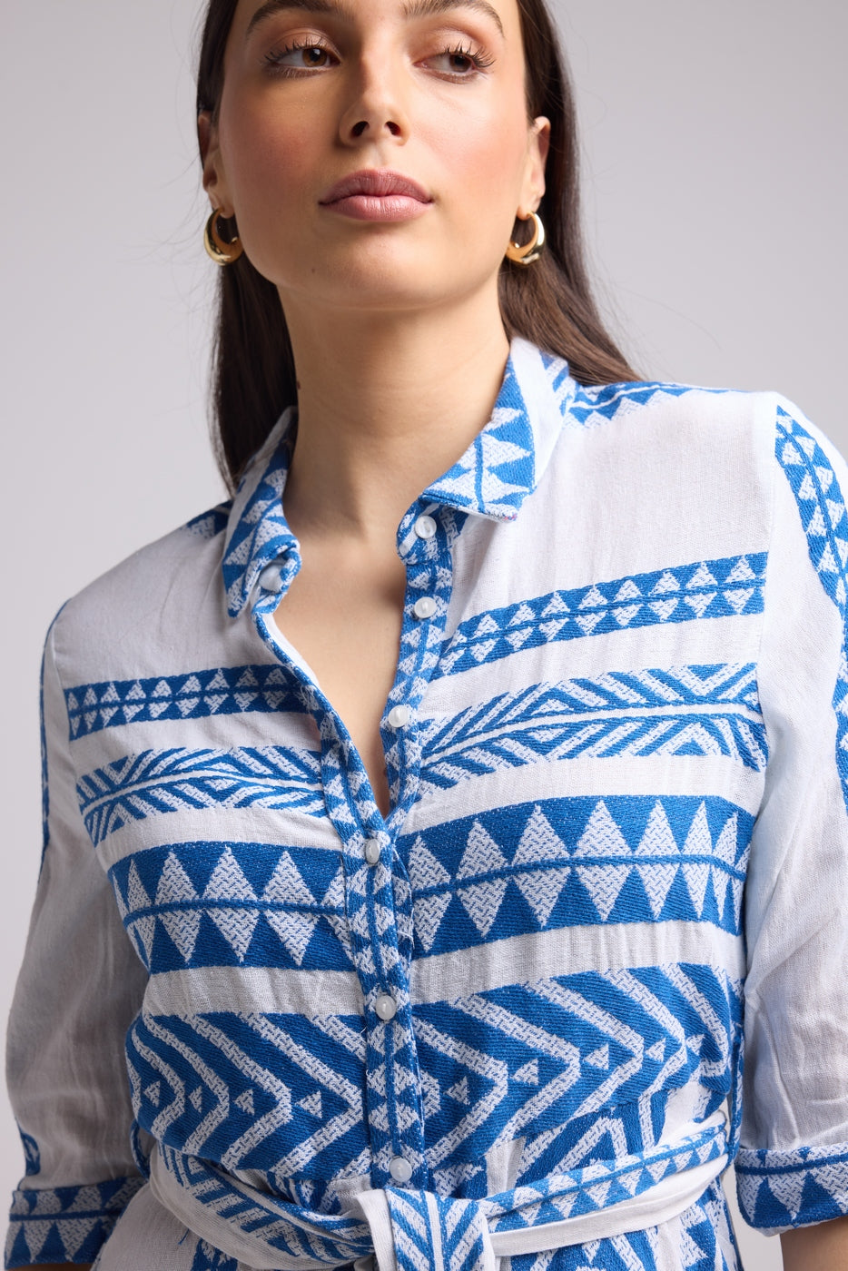 Short Dress - Leya Short - White Blue