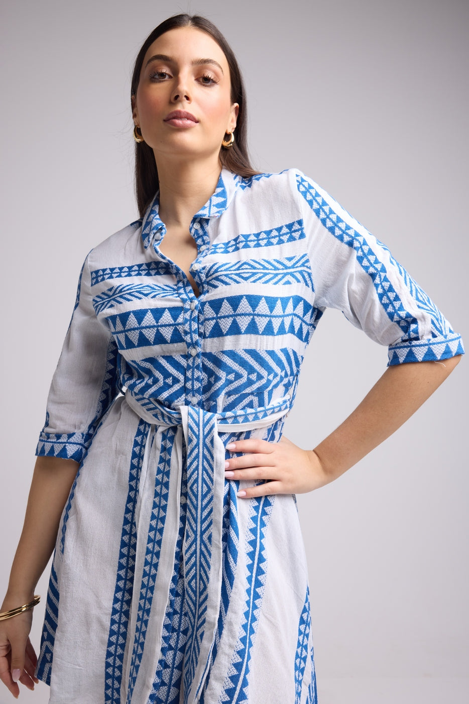 Short Dress - Leya Short - White Blue
