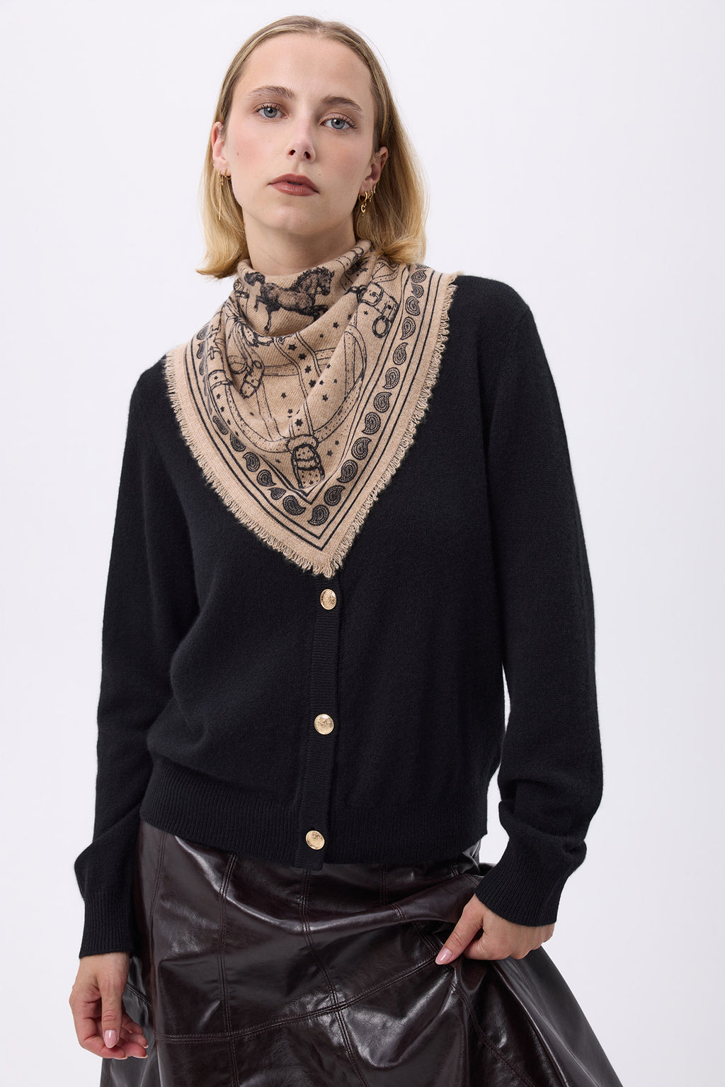 Bandana Piccola Le Harnais - Beige Crema Nero - Donna
