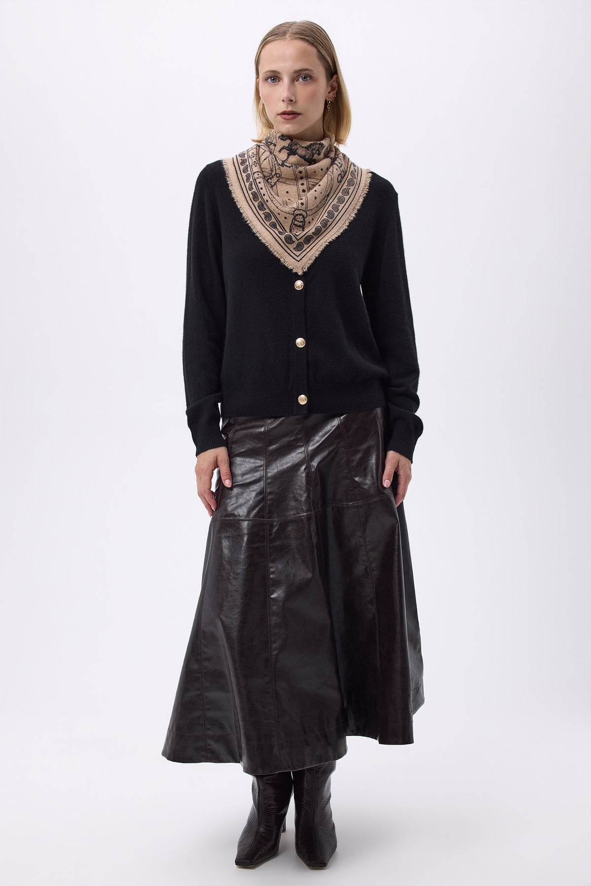 Bandana Piccola Le Harnais - Beige Crema Nero - Donna