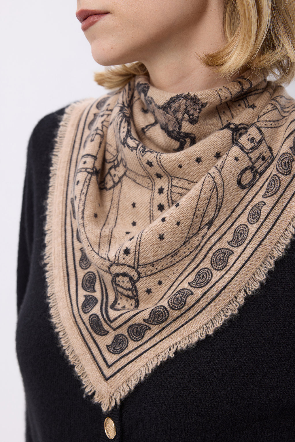 Bandana Piccola Le Harnais - Beige Crema Nero - Donna