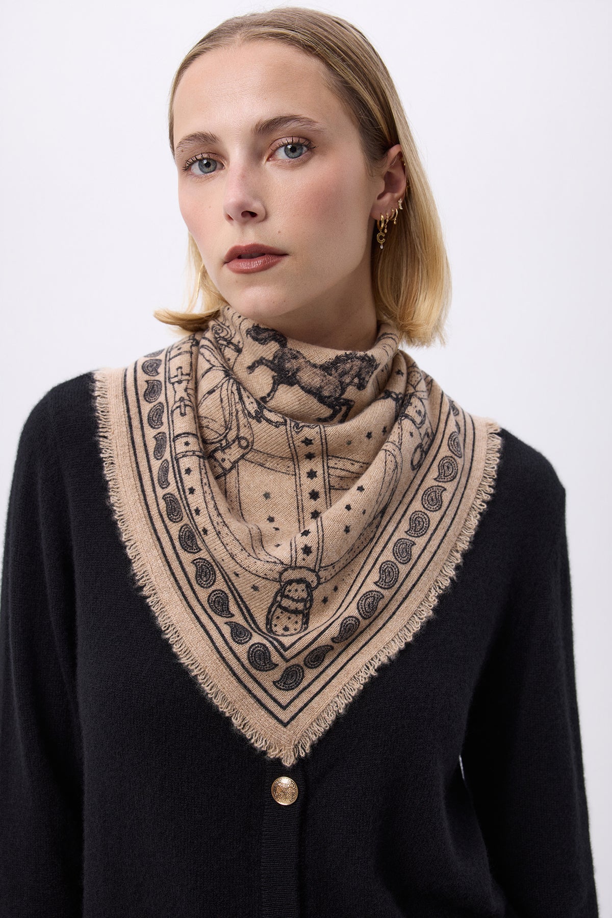 Bandana Piccola Le Harnais - Beige Crema Nero - Donna