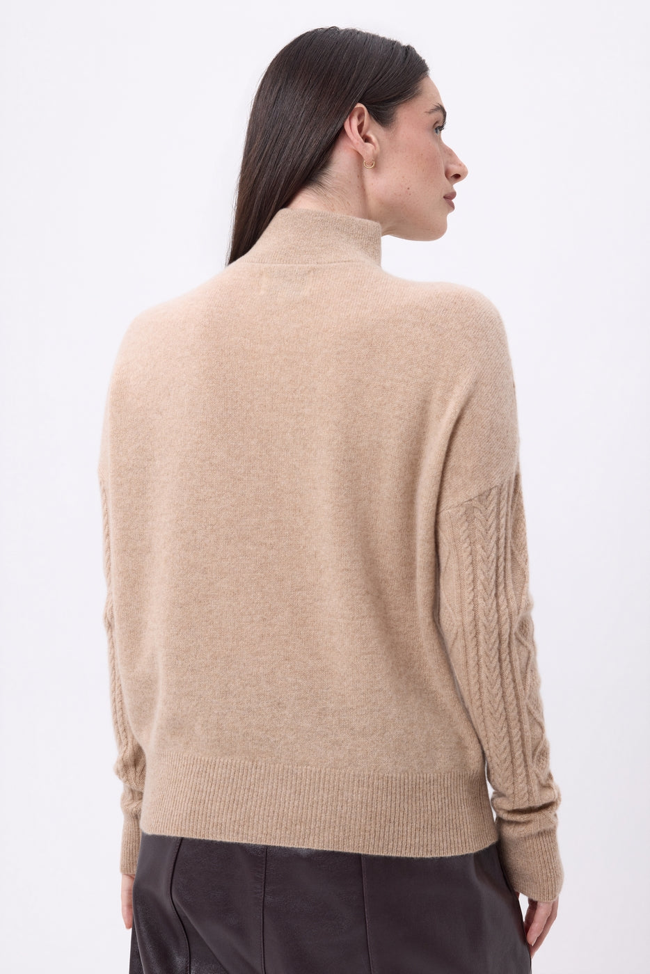 Pull Grand Col Montant Zippé Torsades Lhasa - Beige Creme - Femme