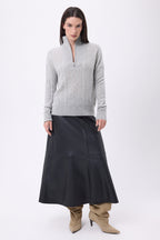 Pull Grand Col Montant Zippé Torsades Lhasa - Gris Clair - Femme