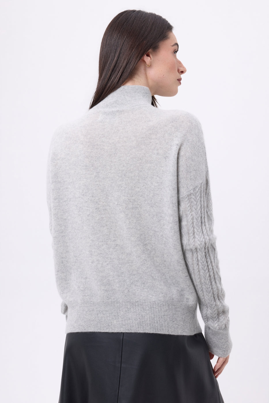Pull Grand Col Montant Zippé Torsades Lhasa - Gris Clair - Femme