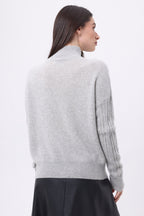 Pull Grand Col Montant Zippé Torsades Lhasa - Gris Clair - Femme