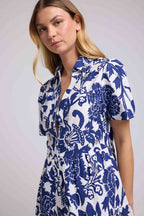 Short-Sleeve Midi Dress - Navy White