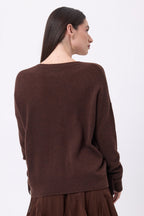Jersey de cuello en V con flecos Lina - Marrón chocolate - Mujer