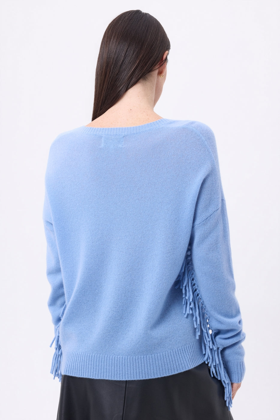 Jersey de cuello en V con flecos Lina - Azul cielo - Mujer