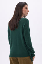 Jersey de cuello en V con flecos Lina - Verde botella - Mujer