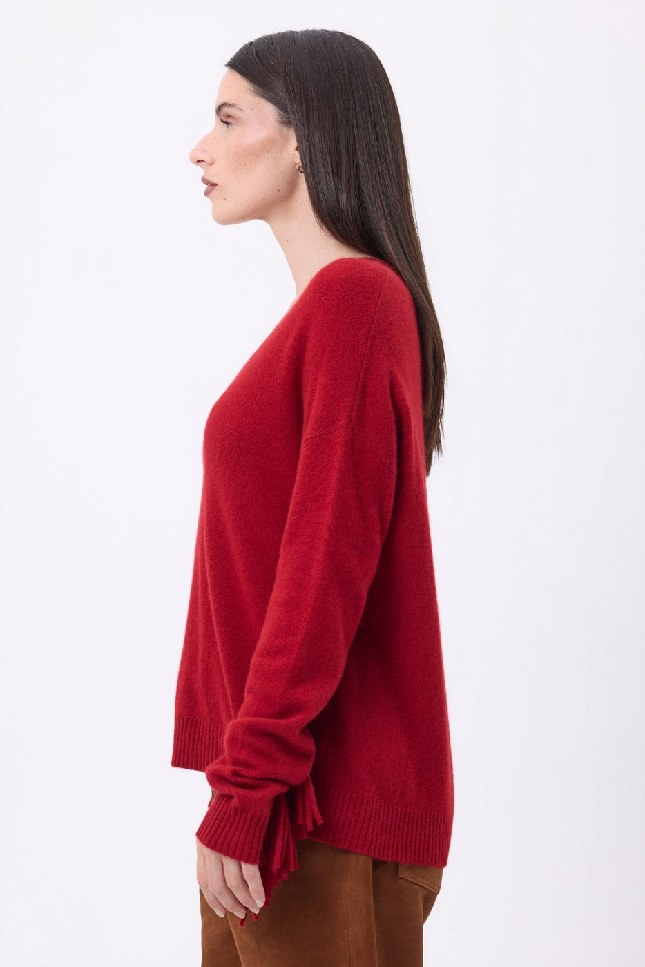 Jersey de cuello en V con flecos Lina - Coulis - Mujer
