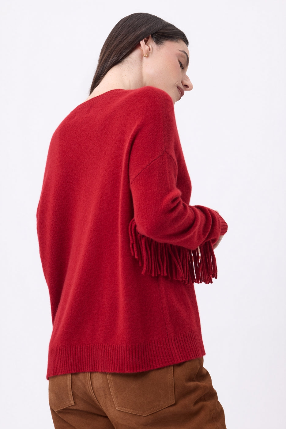 Jersey de cuello en V con flecos Lina - Coulis - Mujer