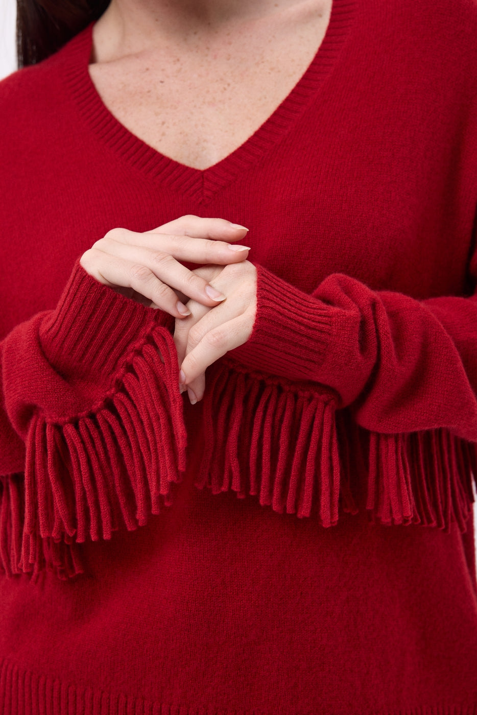 Jersey de cuello en V con flecos Lina - Coulis - Mujer