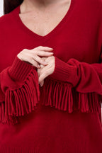 Jersey de cuello en V con flecos Lina - Coulis - Mujer