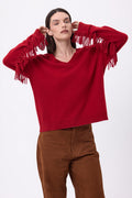 Jersey de cuello en V con flecos Lina - Coulis - Mujer