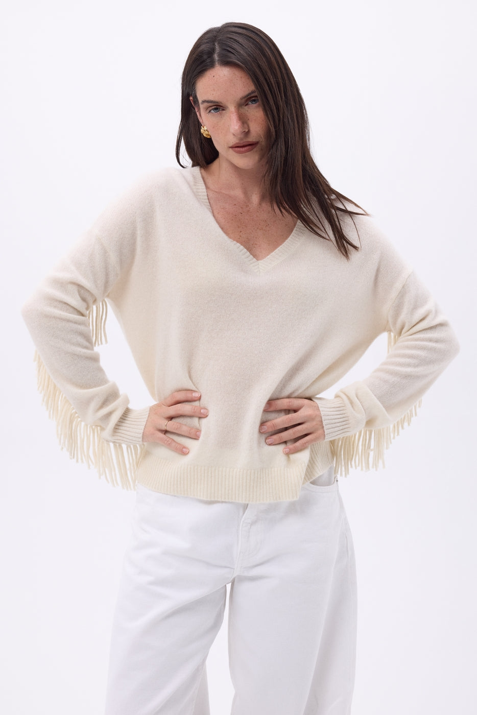 Pull Col V Franges Lina - Eco Paper - Femme