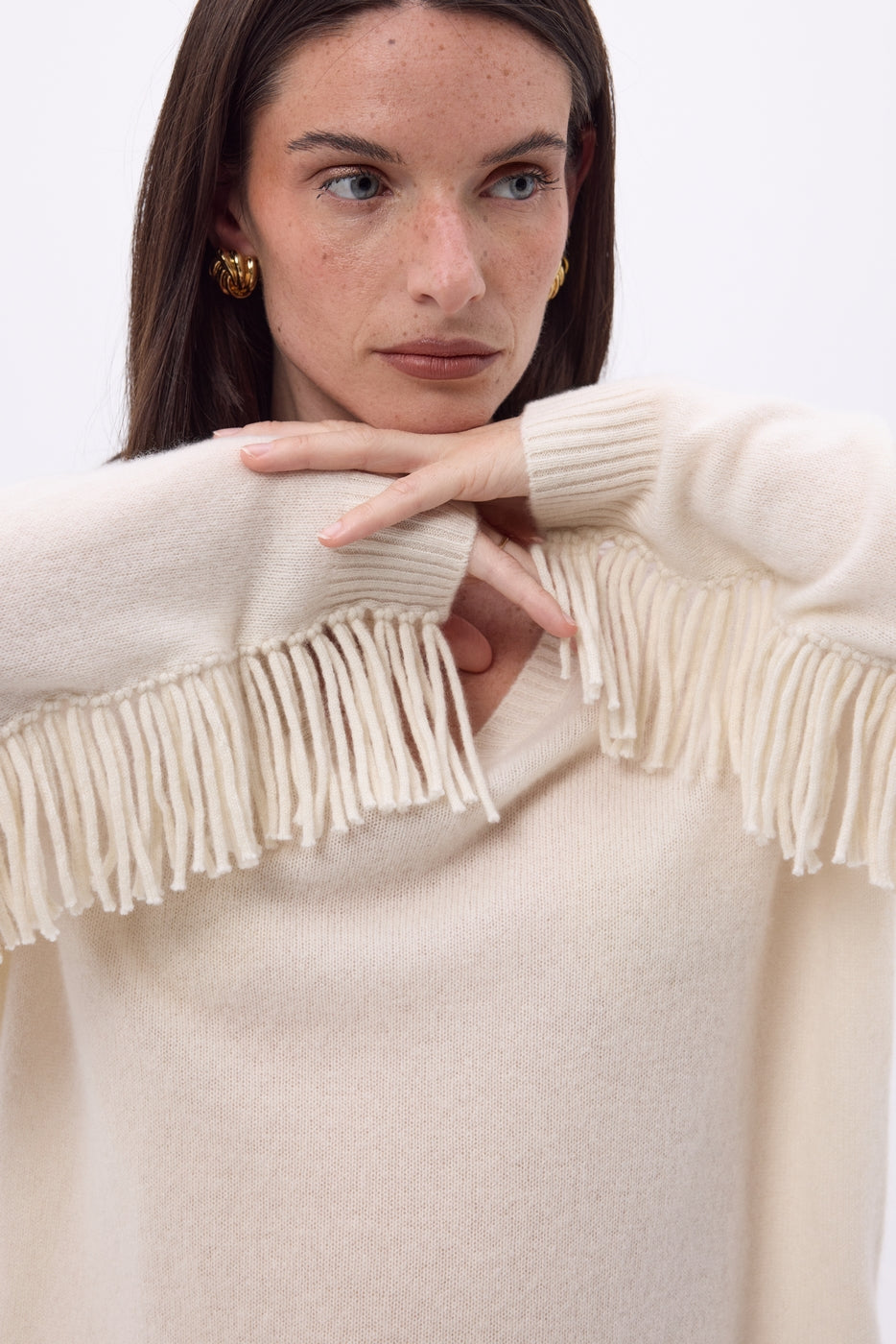 Pull Col V Franges Lina - Eco Paper - Femme