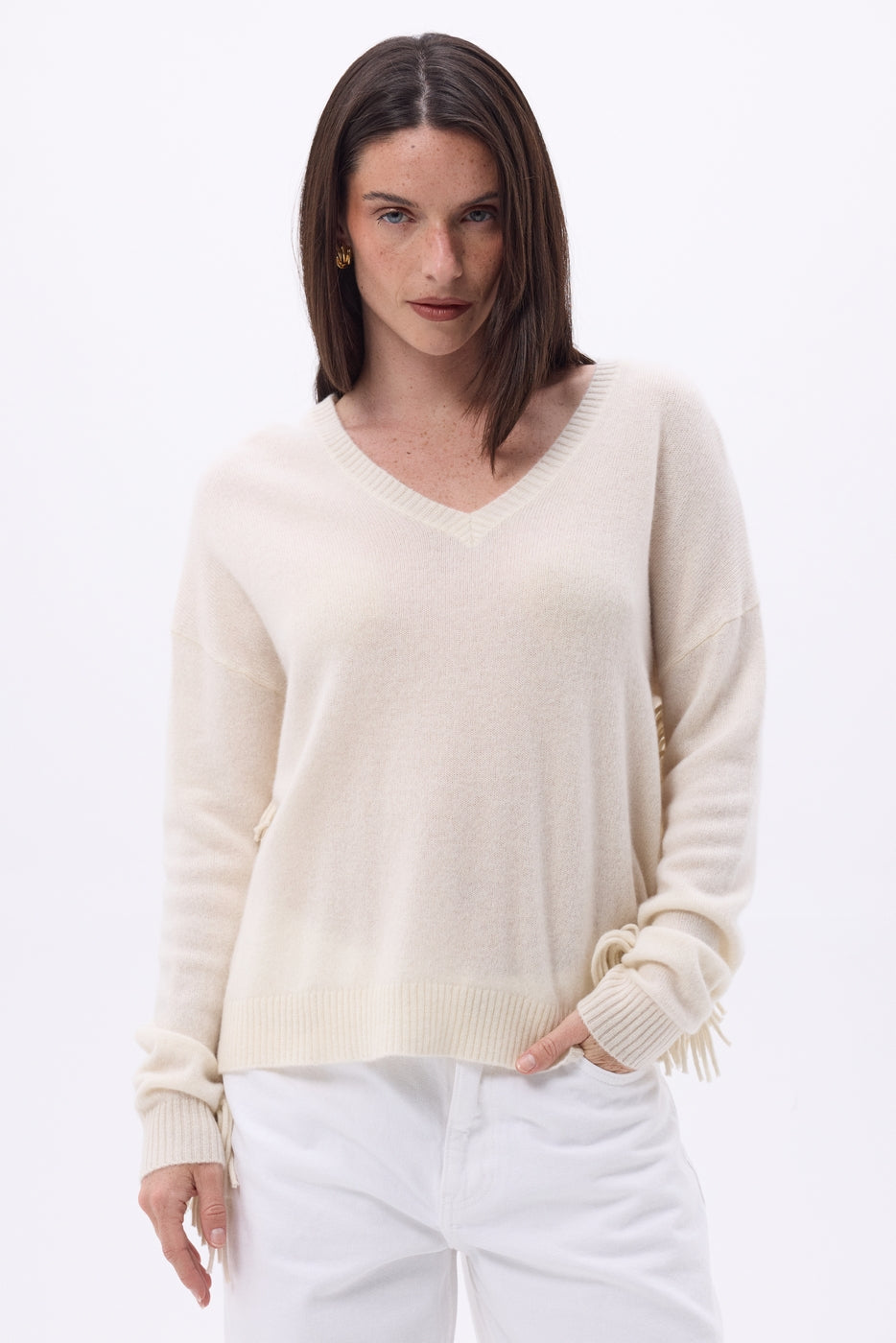 Pull Col V Franges Lina - Eco Paper - Femme