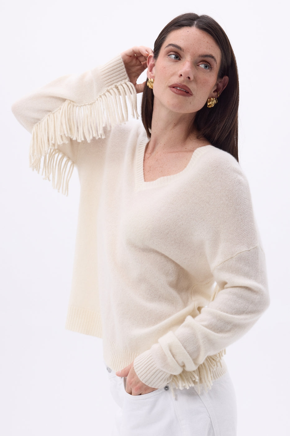 Pull Col V Franges Lina - Eco Paper - Femme