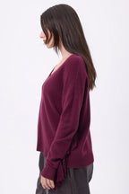 Pull Col V Franges Lina - Lie-De-Vin - Femme