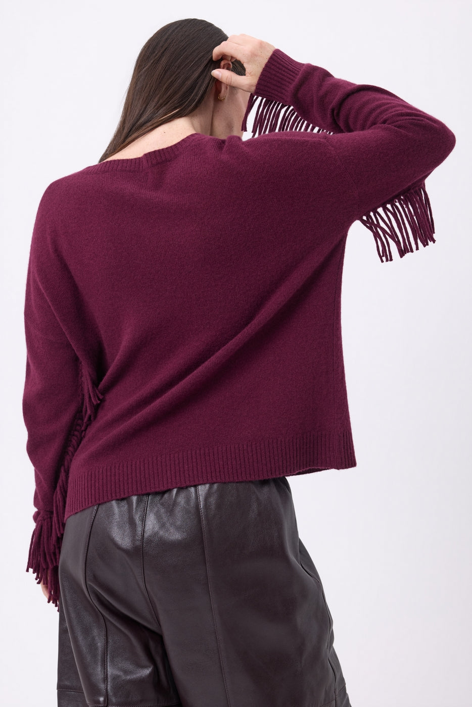Pull Col V Franges Lina - Lie-De-Vin - Femme
