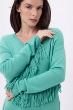 Pull Col V Franges Lina - Vert Pastel - Femme