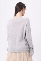 Jersey de cuello en V con flecos Lina - Gris claro - Mujer