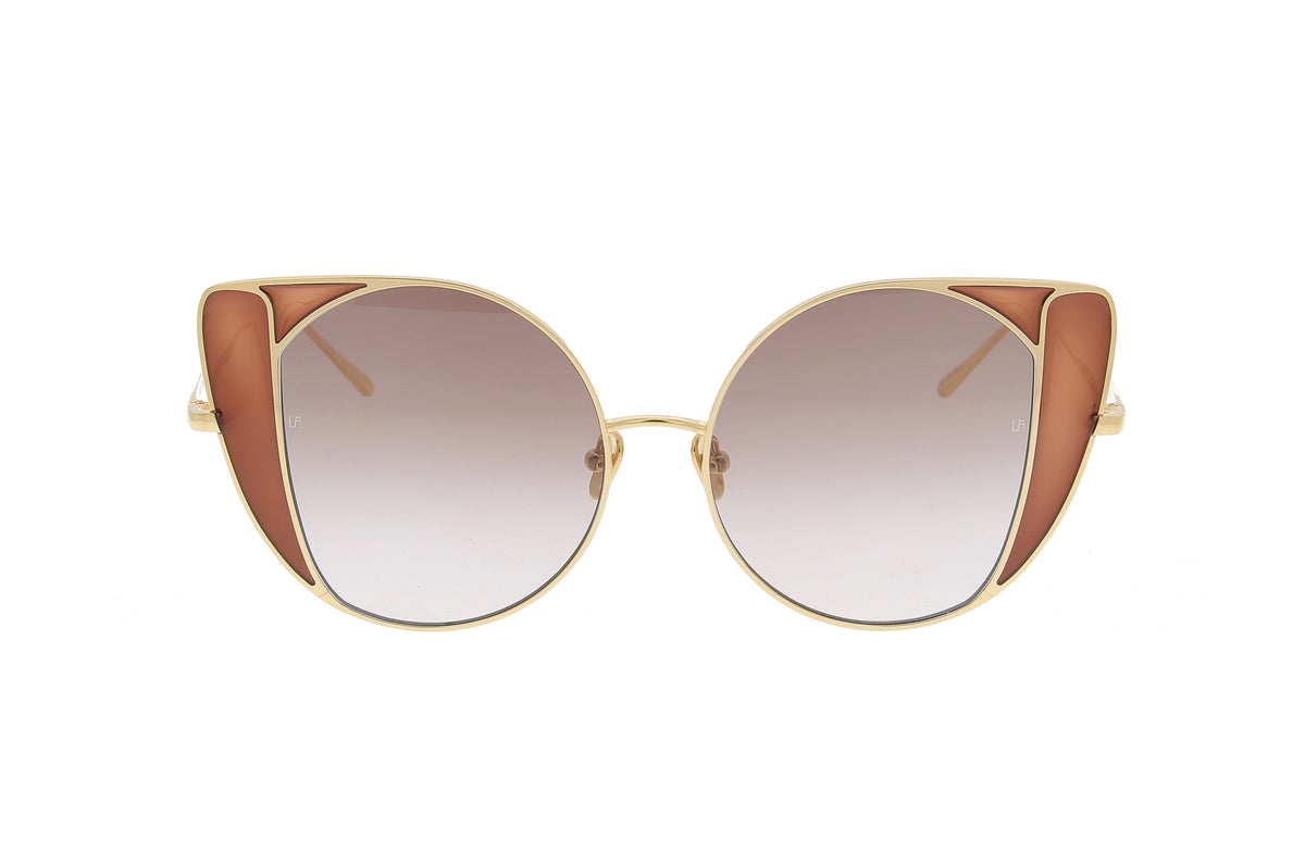 Luxury Eyewear – Lunettes De Soleil - Linda Farrow, lunettes de soleil papillon dorées avec verres dégradés et inserts marron