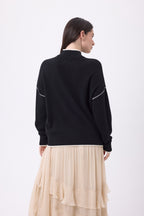 Pull Col Montant Liseret Line - Noir-Blanc - Femme