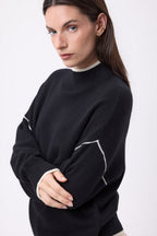 Pull Col Montant Liseret Line - Noir-Blanc - Femme