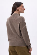 Jersey de cuello alto con ribete Line - Avellana - Beige crema - Mujer
