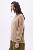 Jersey de cuello alto con ribetes Line - Beige crema - Blanco - Mujer
