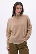 Jersey de cuello alto con ribetes Line - Beige crema - Blanco - Mujer