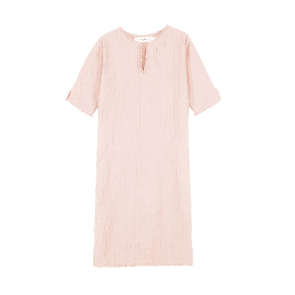 Fringed Cotton Gauze Dress - Pink