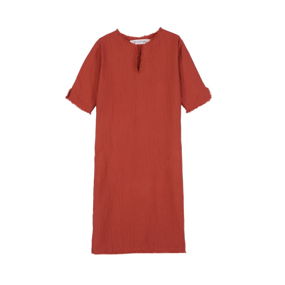 Vestido con flecos de gasa de algodón - Rojo