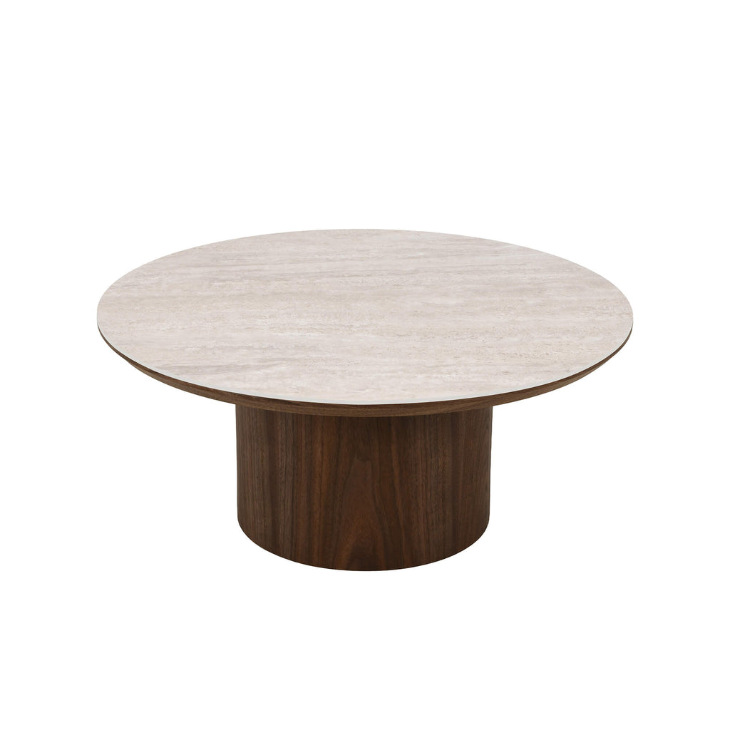 Lofa - Table Basse - Plateau Céramique Effet Travertin - Vert