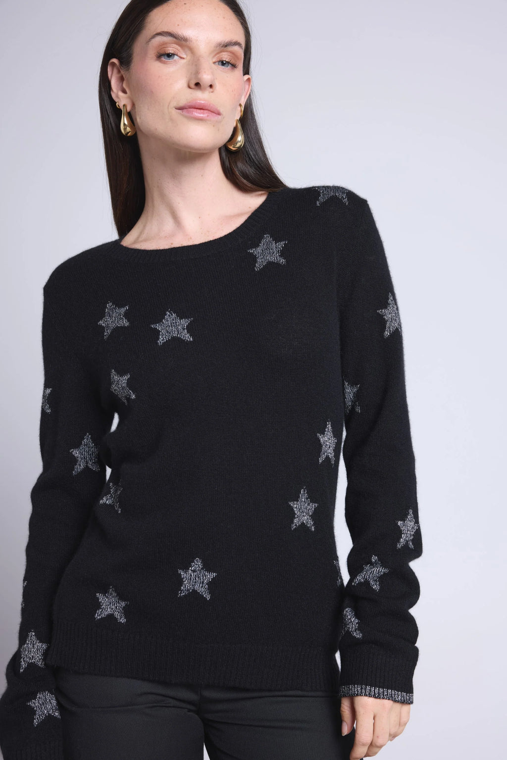 Jersey de cuello redondo con estrellas Lolita - Negro y plateado - Mujer