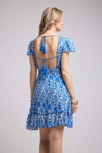 Robe Courte Manches Courtes - Bleu