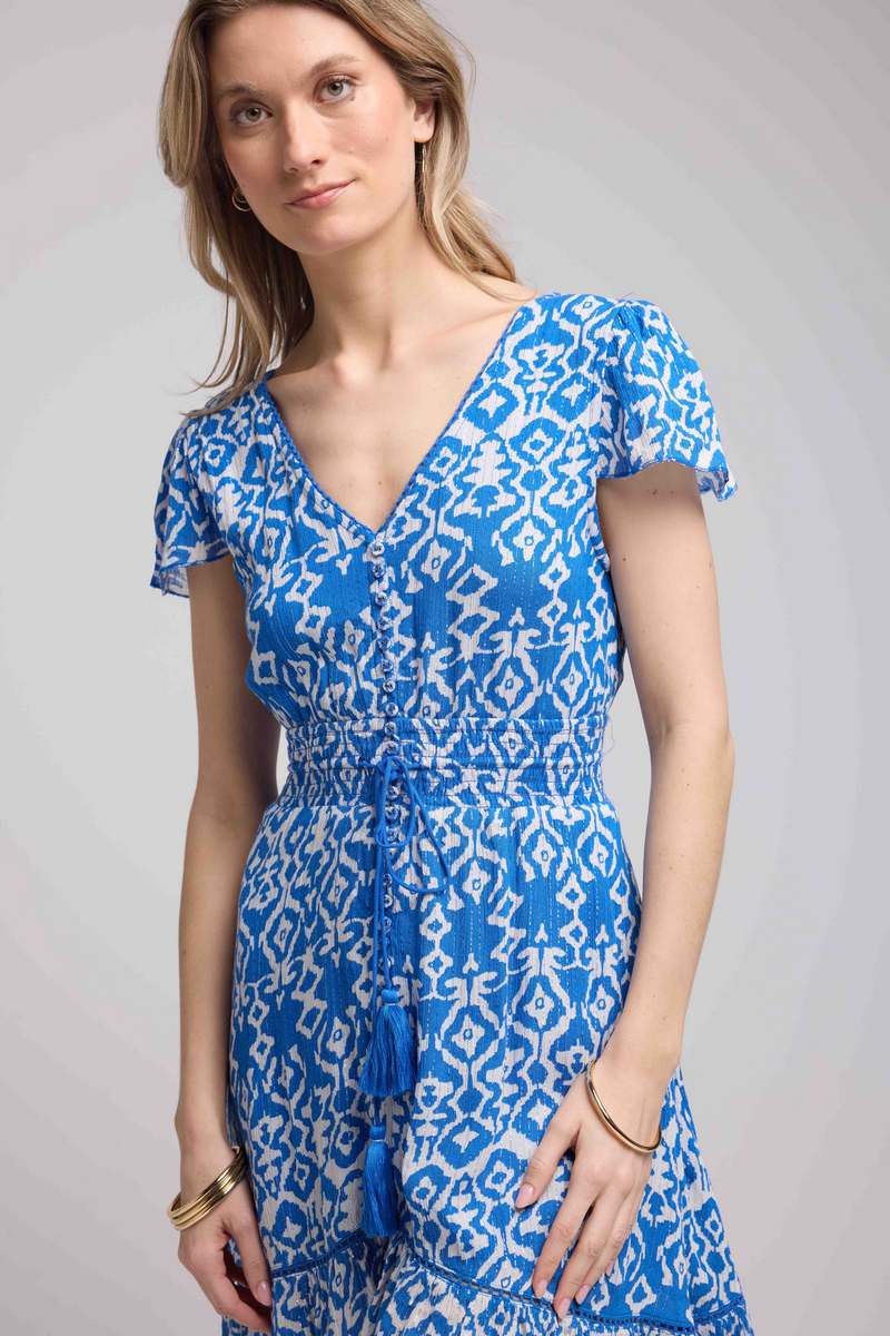 Robe Courte Manches Courtes - Bleu